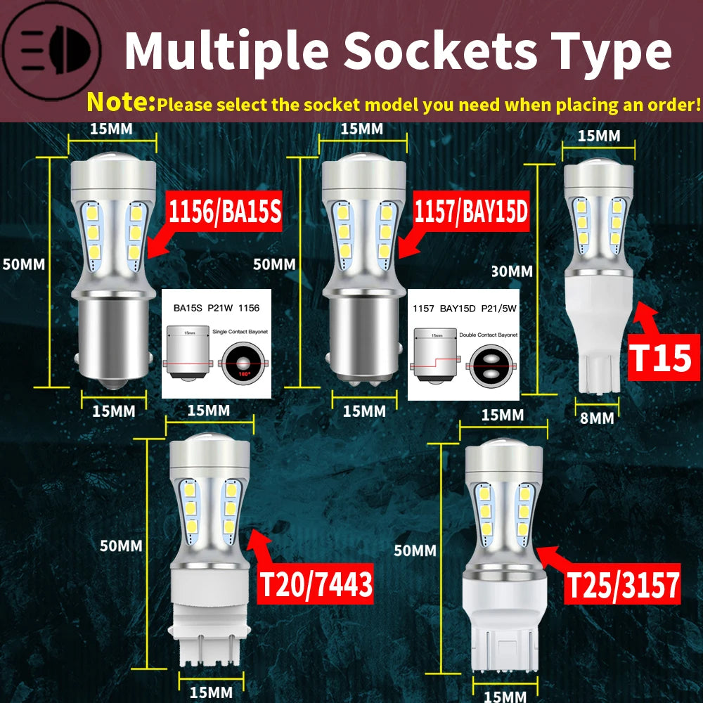 2x P21W BA15S LED Canbus 1156 BAY15D 1157 P21/5W LED Bulbs T15 R5W Car Lights 6500K White Brake Lights Reverse Lamp DRL T20 7443