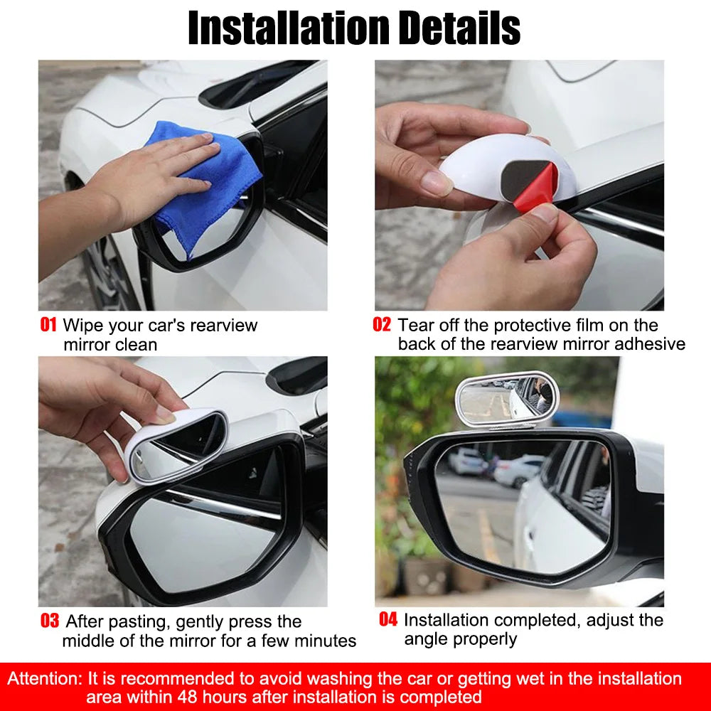 1PC Car Rearview Auxiliary HD Glass Parking Aid Mirror 360-degree Wide Angle Car Blind Spot Mirror Adjustable Rotation