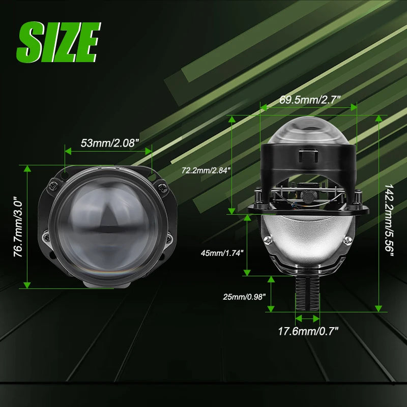 LED Projector Lens 2.5 Inch Bi LED High Low Beam Lights 80mm LED Halo for H4 H7 9005 9006 Car Headlight Bulbs Auto Diodes Turbo