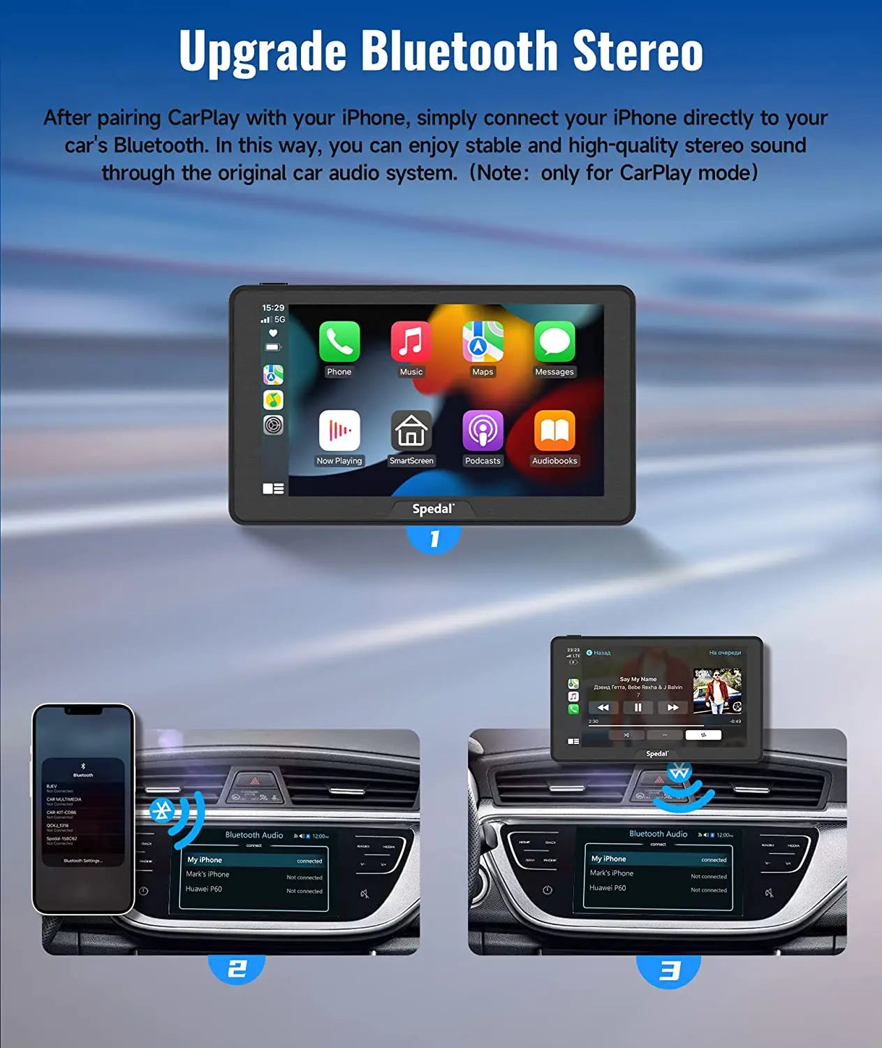 7" IPS Touchscreen Portable Car Stereo with Wireless CarPlay and Android Auto CarPlay Screen for Car, Portrait & Landscape