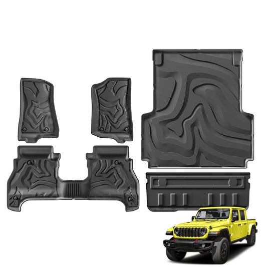 for Jeep Gladiator JT Pickup 2020-2024 Truck Bed Mat TPE 3D Floor Liner Truck Mat 5 Ft All Weather Black Left Rudder