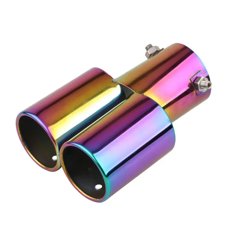 64mm Universal Double Pass Exhaust Pipe Tip Exhaust Silencer Muffler Tip Stainless Steel Pipe Trim Modified Exhause Tail Pipe