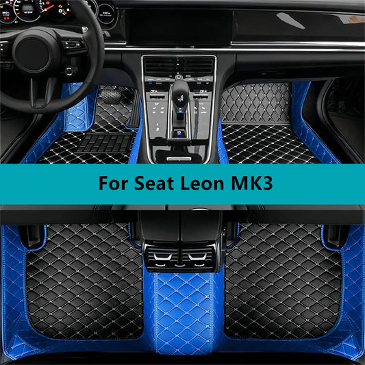 Leather Car Floor Mats For Seat Leon MK3 2012 2013 2014 2015 2016 2017 2018 2019 2020 All Weather Waterproof Car Floor Mats