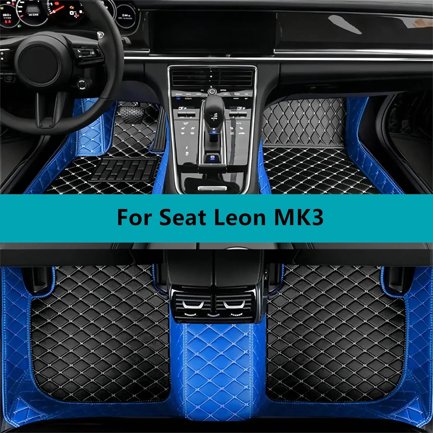 Leather Car Floor Mats For Seat Leon MK3 2012 2013 2014 2015 2016 2017 2018 2019 2020 All Weather Waterproof Car Floor Mats