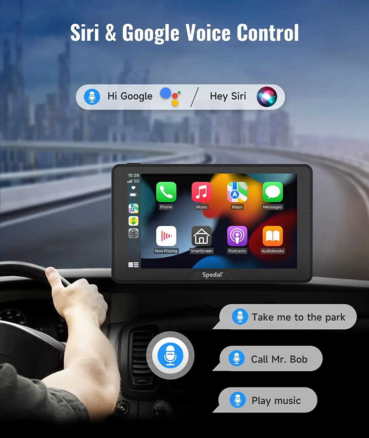 7" IPS Touchscreen Portable Car Stereo with Wireless CarPlay and Android Auto CarPlay Screen for Car, Portrait & Landscape