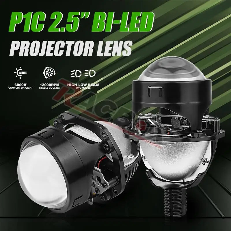 LED Projector Lens 2.5 Inch Bi LED High Low Beam Lights 80mm LED Halo for H4 H7 9005 9006 Car Headlight Bulbs Auto Diodes Turbo