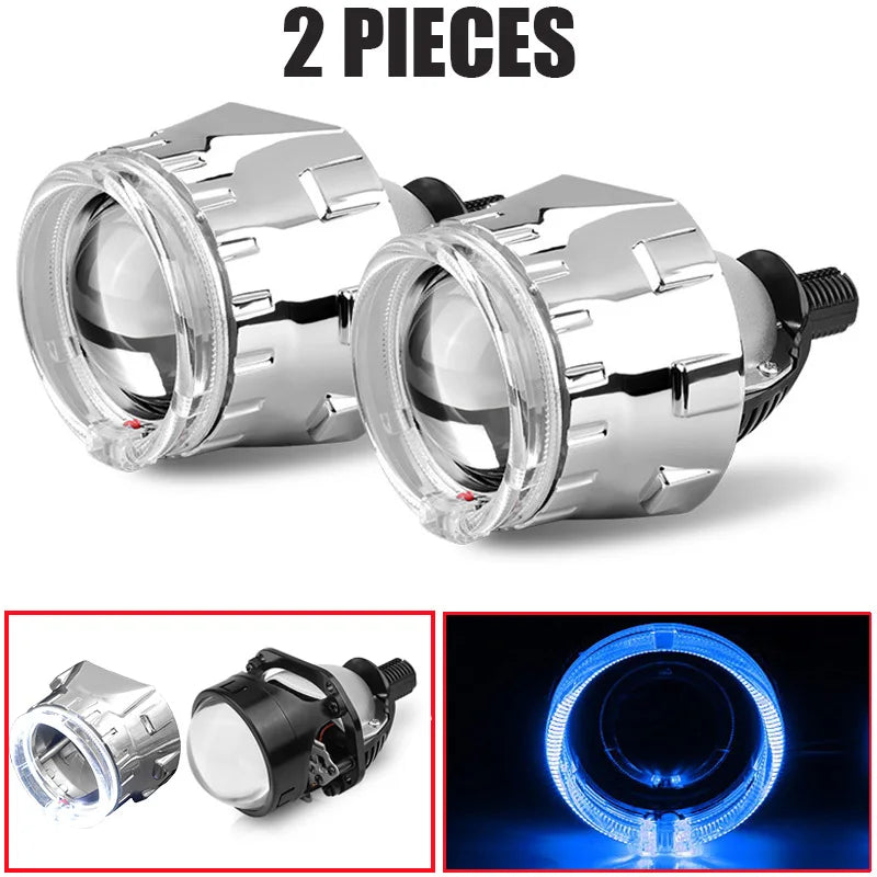 LED Projector Lens 2.5 Inch Bi LED High Low Beam Lights 80mm LED Halo for H4 H7 9005 9006 Car Headlight Bulbs Auto Diodes Turbo