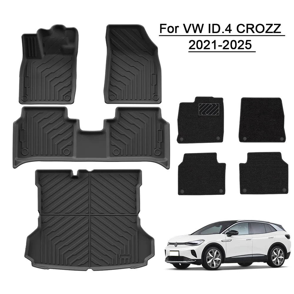 For VW ID.4 ID4 CROZZ 2021 2022 2023 2024 2025 TPE Floor Mats Rear Trunk Mats Layer Foot Pads Salon Carpet Full Cover LHD