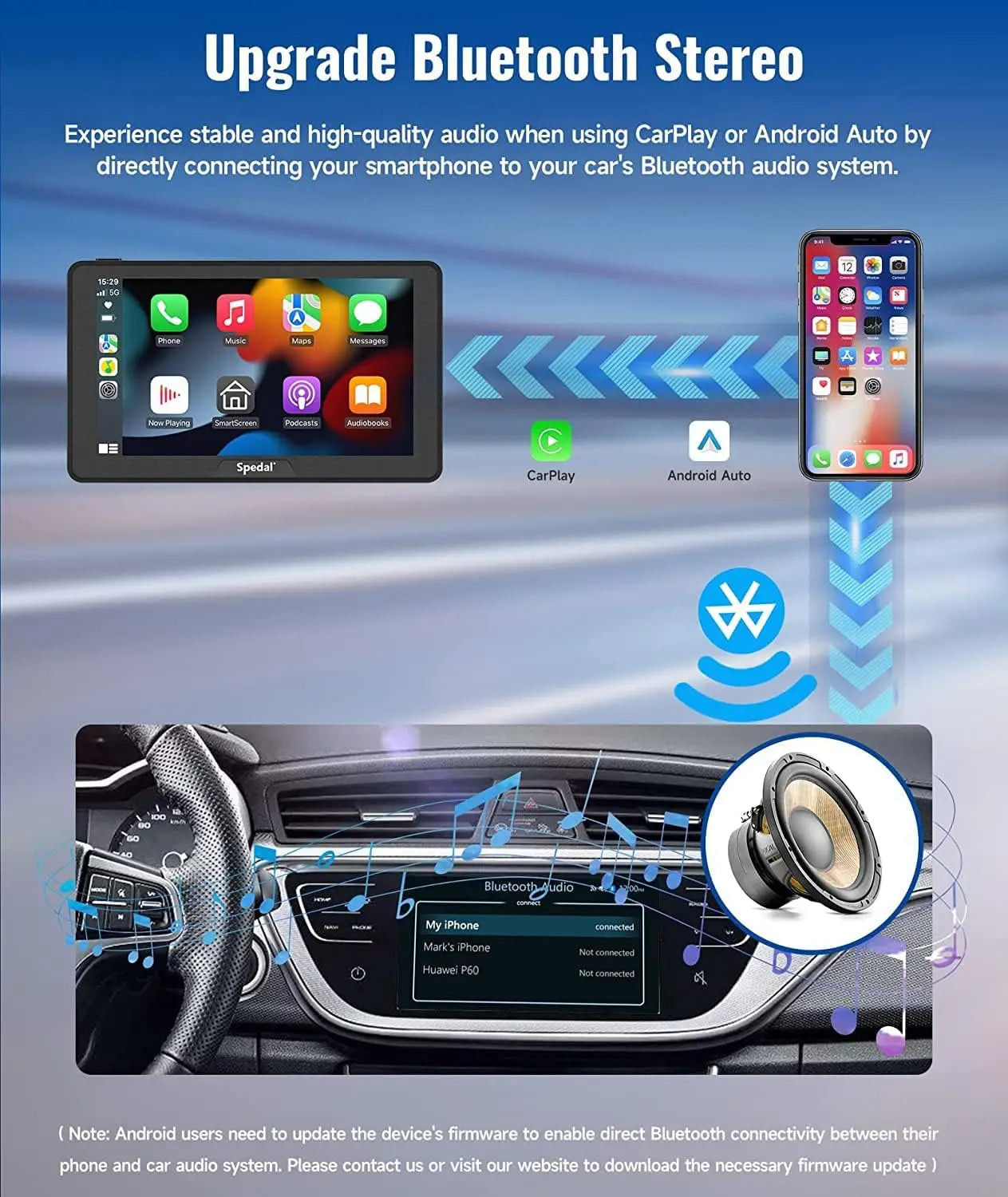7" IPS Touchscreen Portable Car Stereo with Wireless CarPlay and Android Auto CarPlay Screen for Car, Portrait & Landscape