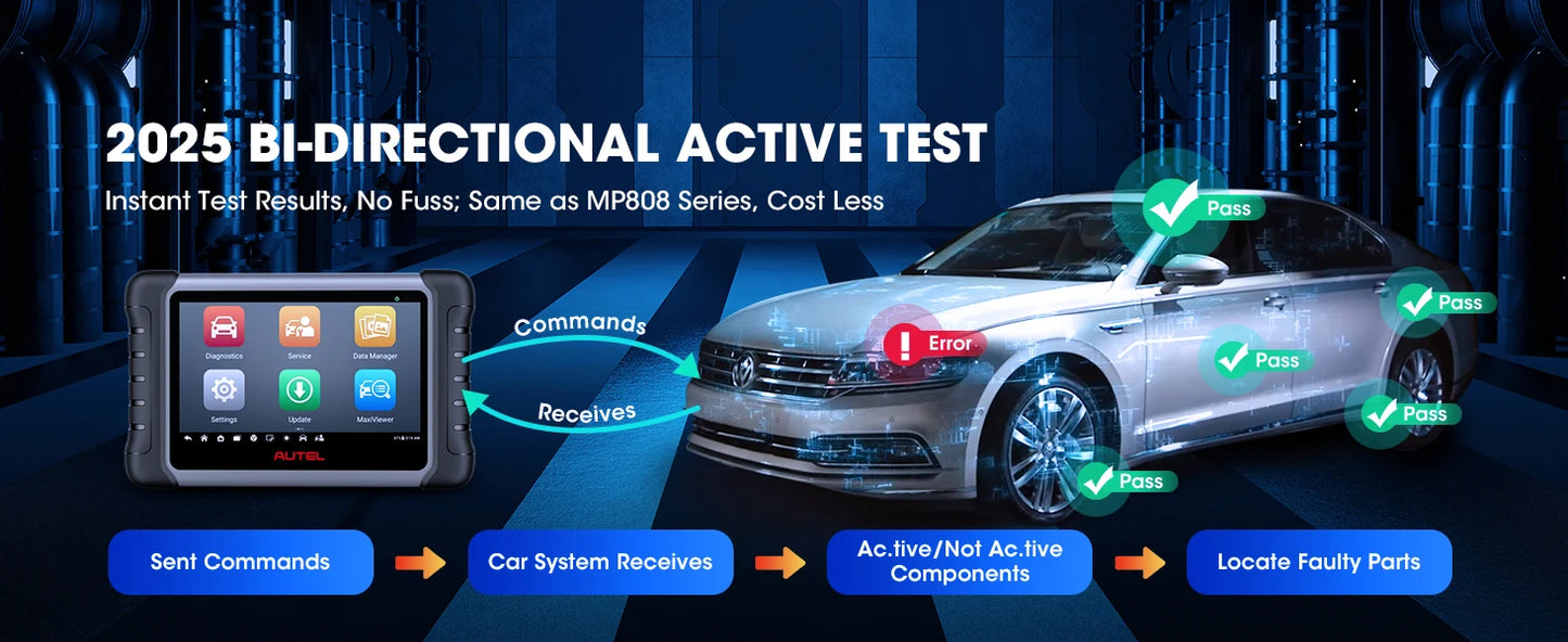 Autel MaxiCOM MK808S Bidirectional Tool as MK808BT Pro MX808S OBD2 Scanner Bi-directional Control Diagnosis Automotive Tools