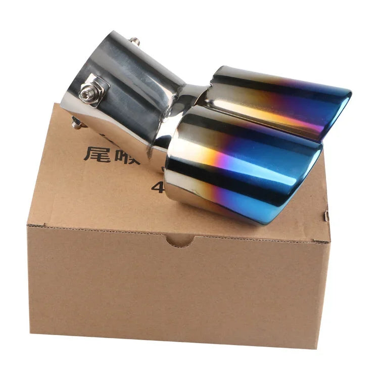 64mm Universal Double Pass Exhaust Pipe Tip Exhaust Silencer Muffler Tip Stainless Steel Pipe Trim Modified Exhause Tail Pipe