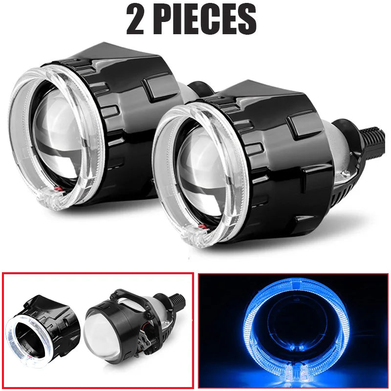 LED Projector Lens 2.5 Inch Bi LED High Low Beam Lights 80mm LED Halo for H4 H7 9005 9006 Car Headlight Bulbs Auto Diodes Turbo