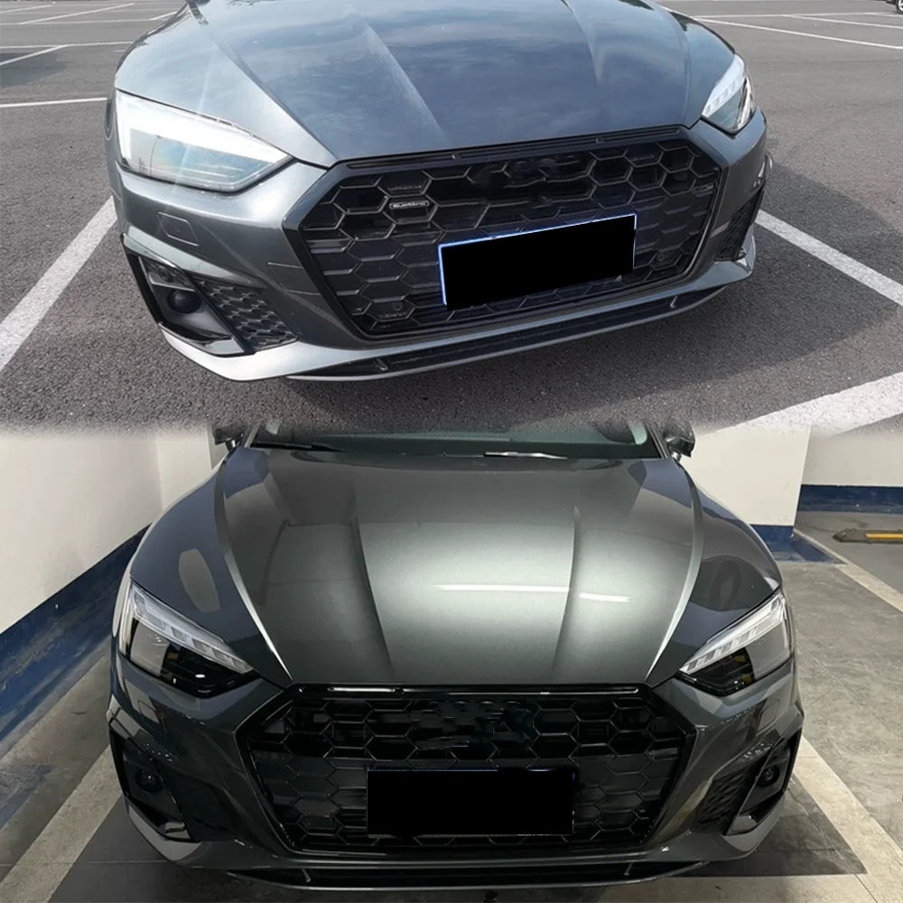 Front Bumper Grille Trim For Audi A5 S5 2020 2021 2022 2023 Black / Carbon Look Racing Radiator Grill Strip Cover