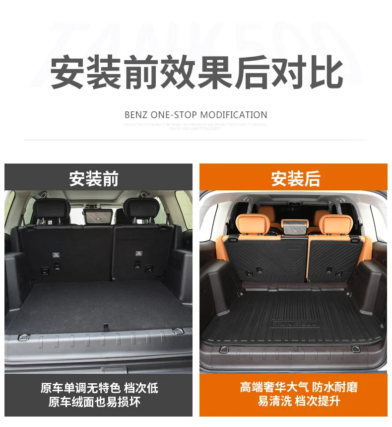 Rear Trunk Mats TPE Waterproof Cargo Liner Boot Lugguage Protective Pad For Great Wall Tank 500 Hi4-T Interior Accessories