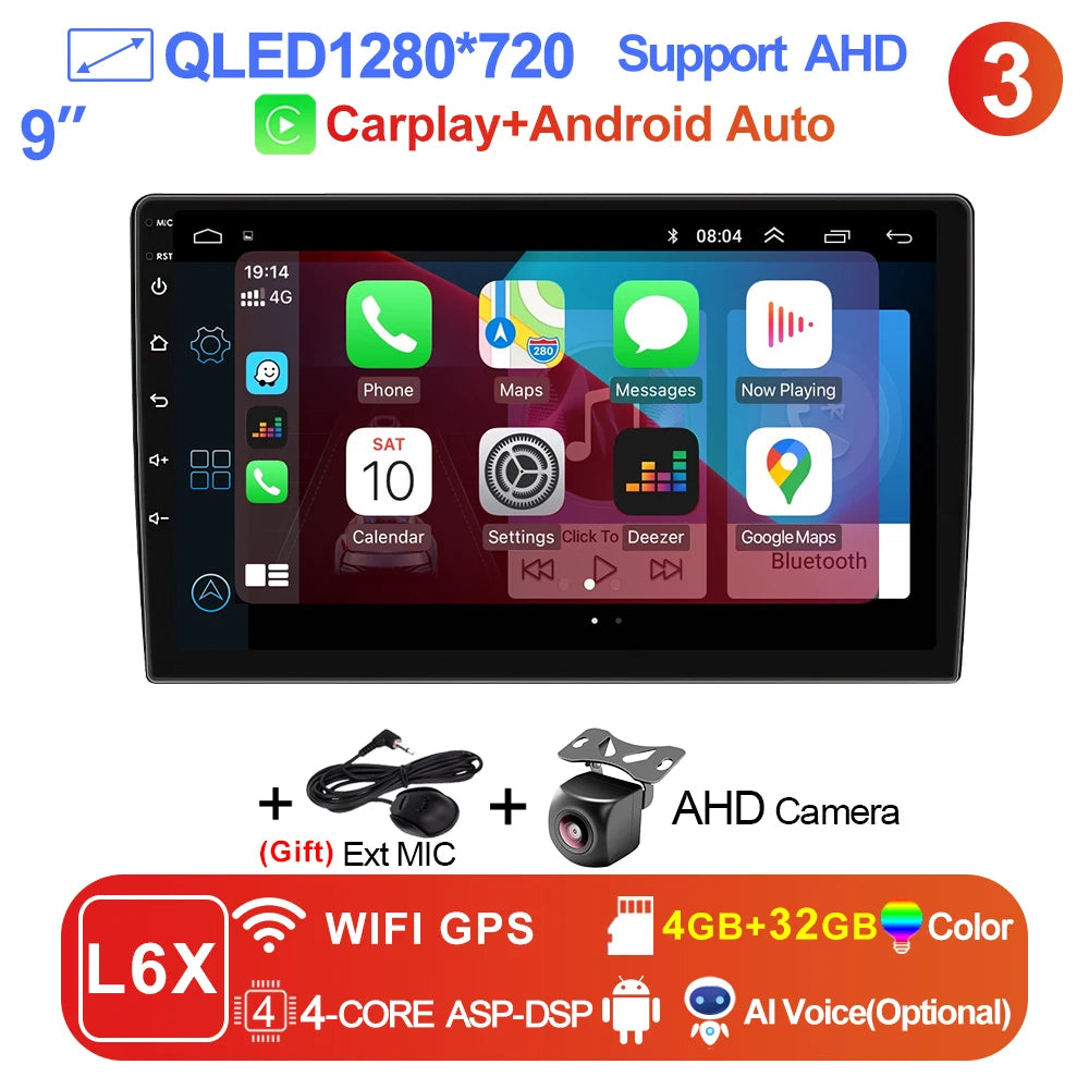 LEHX Universal 9/10 inch Wireless Carplay 2din Android 15 Car Radio Multimedia Video Player AutoRadio GPS Navigation 4G WiFi