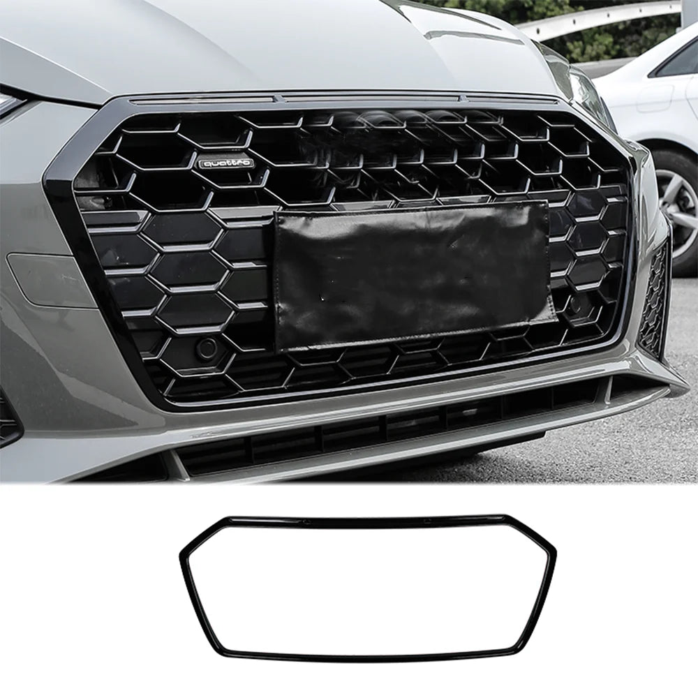 Front Bumper Grille Trim For Audi A5 S5 2020 2021 2022 2023 Black / Carbon Look Racing Radiator Grill Strip Cover