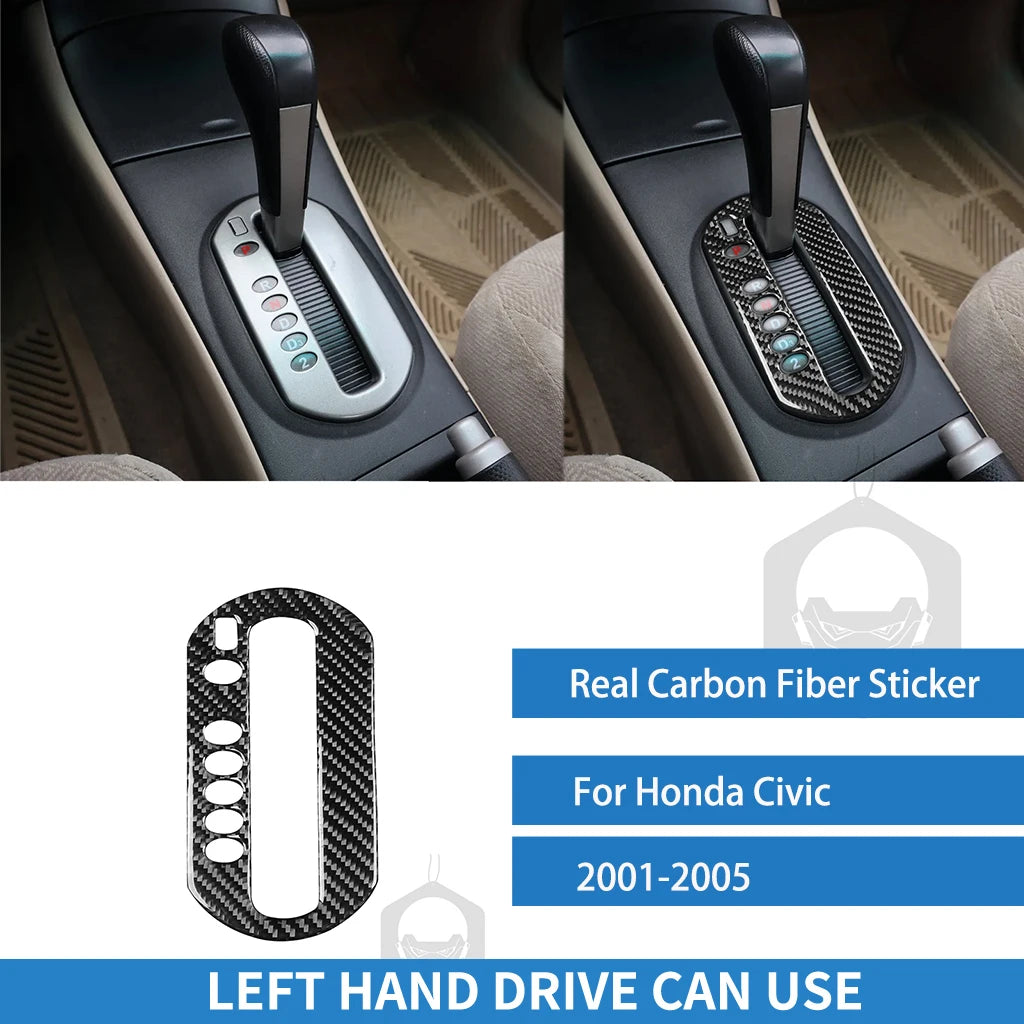 For Honda Civic 2001 2002 2003 2004 2005 Gear Shift Panel Set Cover Real Carbon Fiber Sticker Car Interior Moulding Accessories