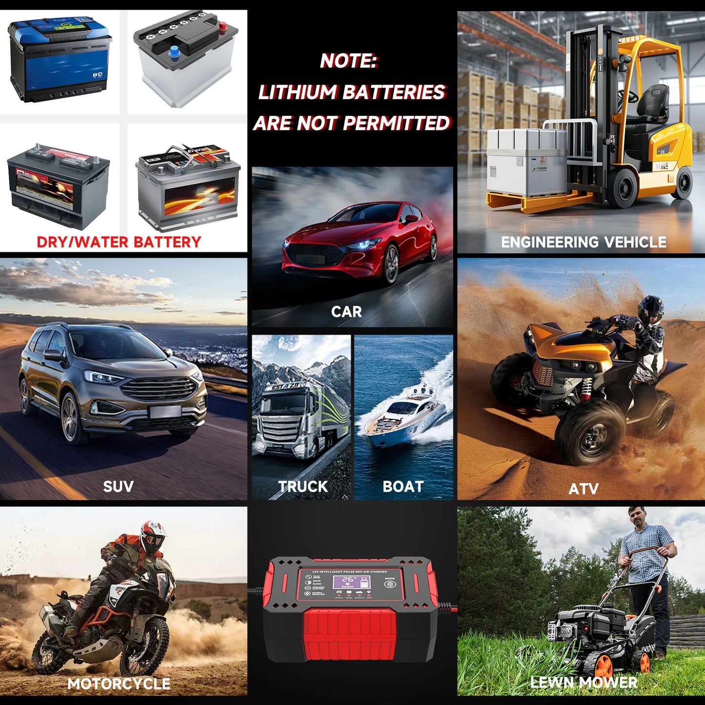 6A 12V Repair LCD Display Intelligent Car Battery Charger Car and Motorcycle Battery Charging Unit Lead-Acid Battery