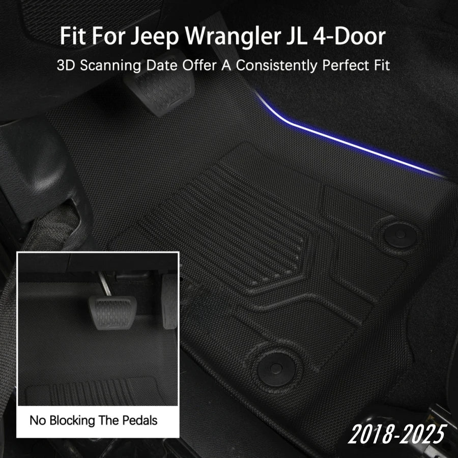 TPE Lhd Floor Mats for Jeep Wrangler JL 2018-2025 4-Doors Waterproof Non-Slip All Weather Protection JL Floor Liner