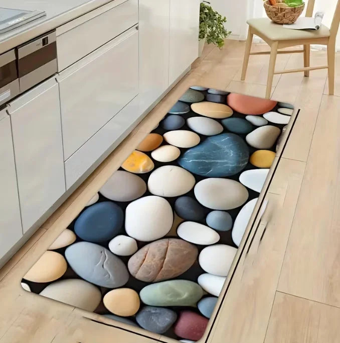 Colorful Pebble Patterned Anti Slip Carpet Suitable for Kitchen Bathroom and Outdoor Machine Washed Polyester Floor Mats