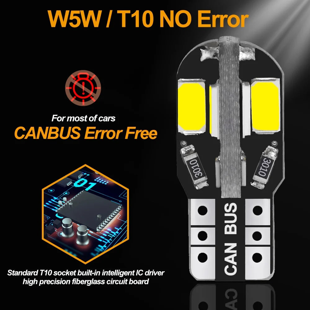 2PCS W5W T10 LED Bulbs Canbus 5730 8SMD 12V 6000K 194 168 LED Car Interior Map Dome Lights Parking Light Auto Signal Lamp