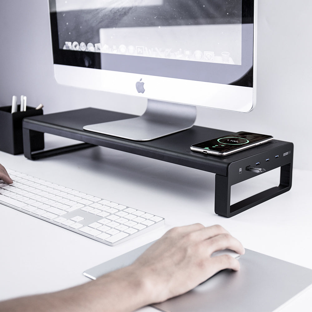 Transferencia de datos y soporte de monitor de aluminio inalámbrico de carga