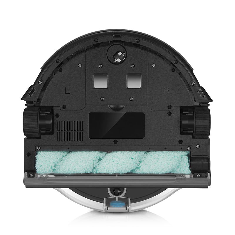 Aspirador robot de diseño negro y plateado